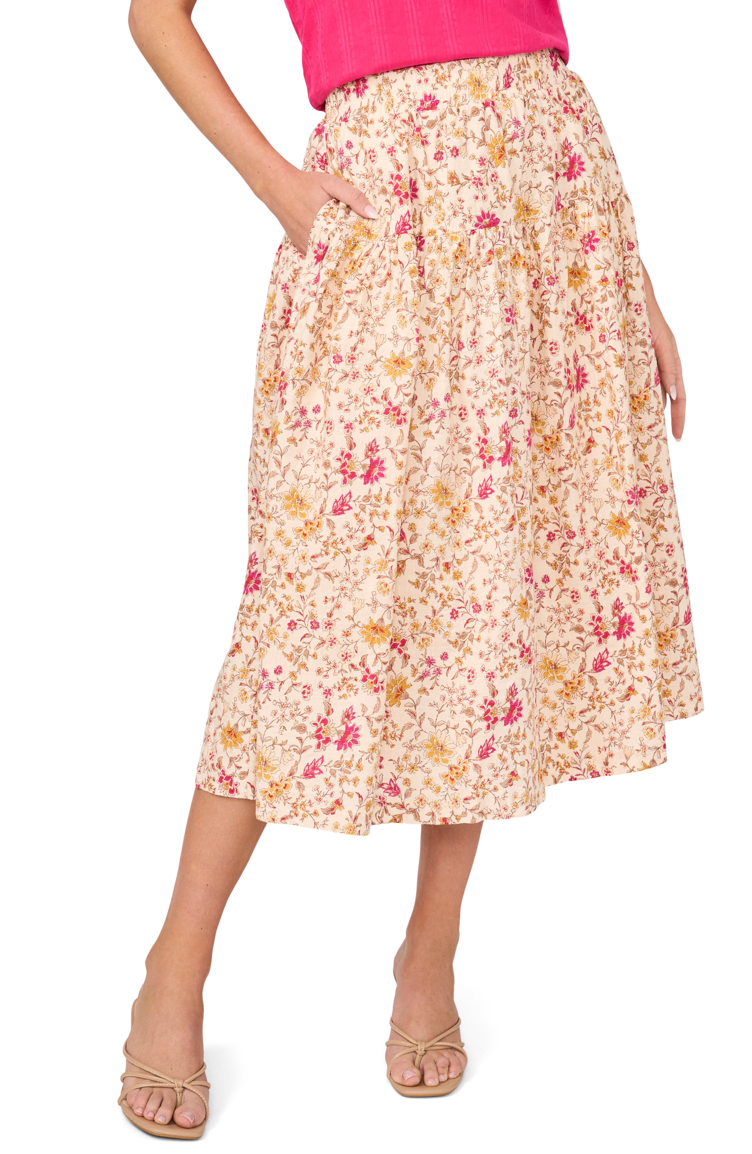 Halogenr Halogen(r) Print Pull-on Tiered Midi Skirt In Multi