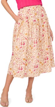 Halogen® Print Pull-On Tiered Midi Skirt