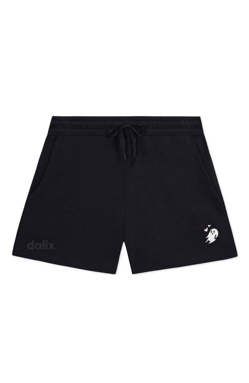 Dalix Womens Heartly Ghost Midweight Washed Fleece Shorts In Black