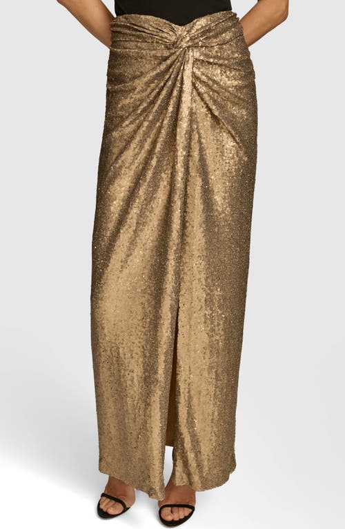 DONNA KARAN Sequin Front Knot Skirt in Gold 