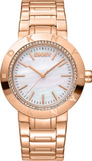 DKNY Crystal Embellished Three Hand Quartz Bracelet Watch, 36mm