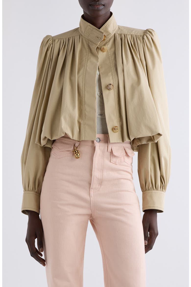 Puff Sleeve Gathered Cotton Gabardine Crop Jacket (Women) | Nordstrom