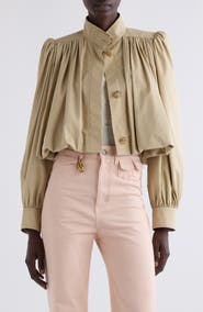 Chloé Puff Sleeve Gathered Cotton Gabardine Crop Jacket