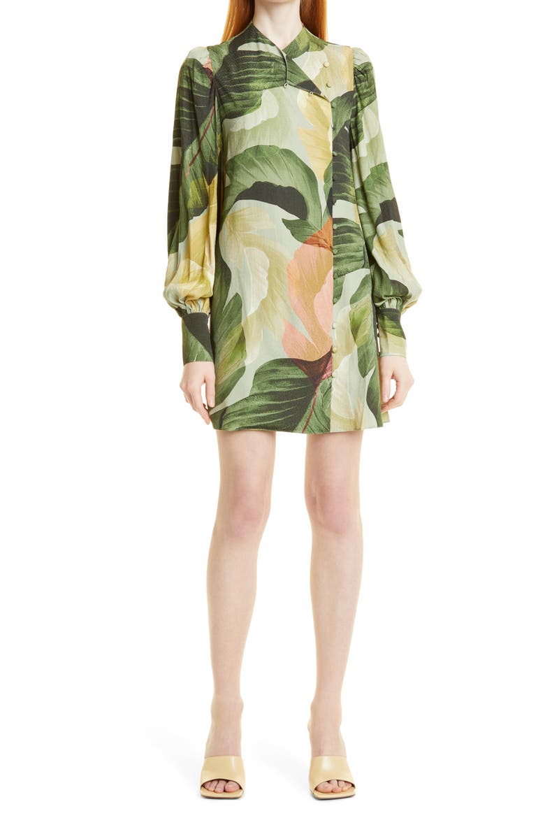 Kristiy Tropical Long Sleeve Swing Dress, Main, color, MID GREEN