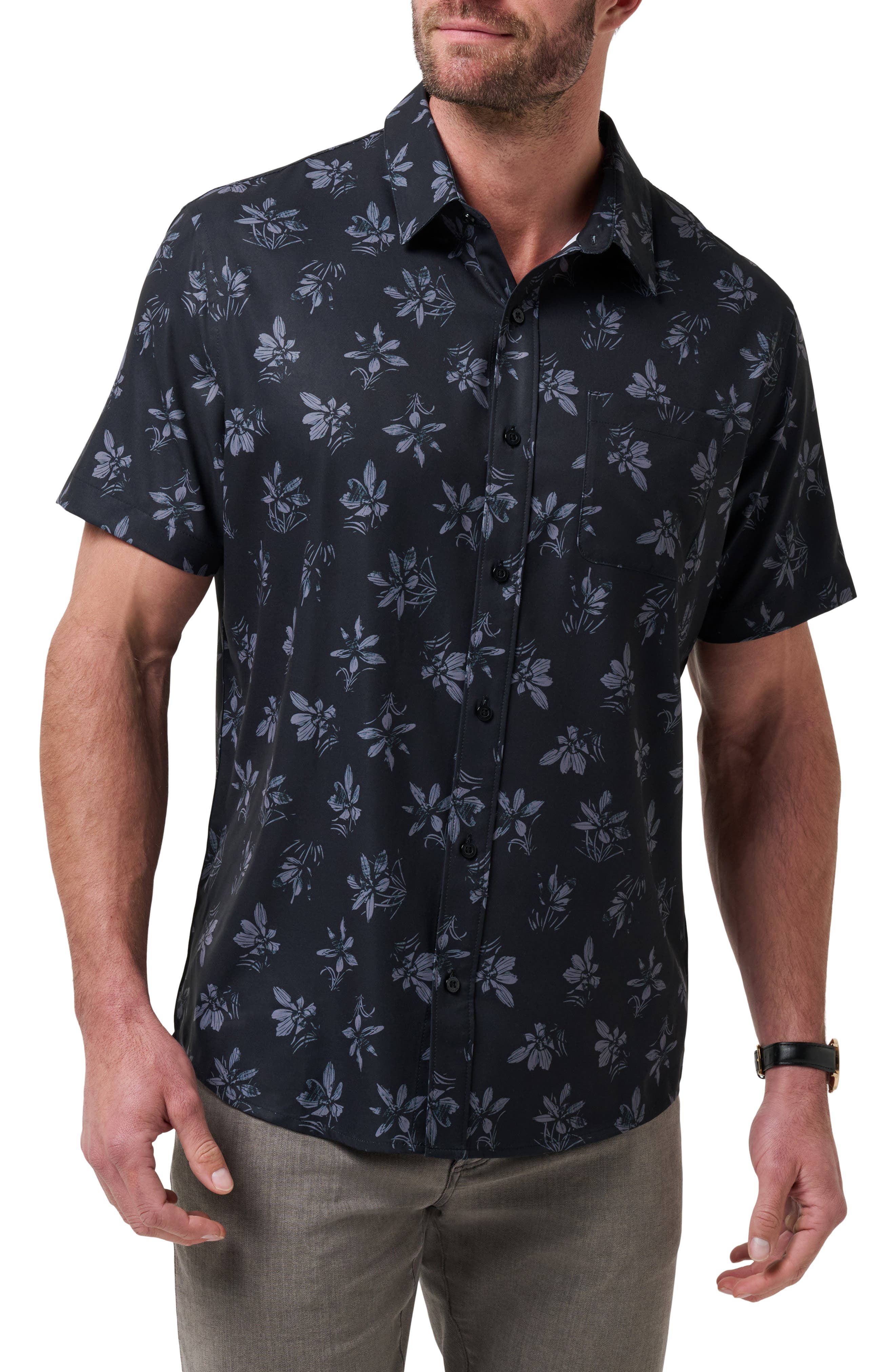 TravisMathew Seamate Floral Short Sleeve Button-Up Shirt