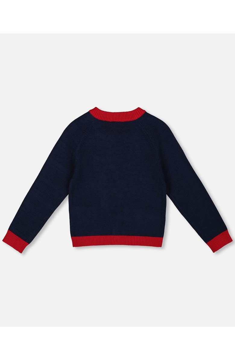 Deux par Deux Knitted Cardigan with Red Embroidered Hearts, Alternate, color, Navy Blue