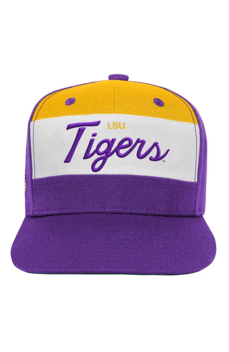 Mitchell & Ness Youth Mitchell & Ness White/Purple LSU Tigers Retro Sport Color Block Script Snapback Hat, Alternate, color, 