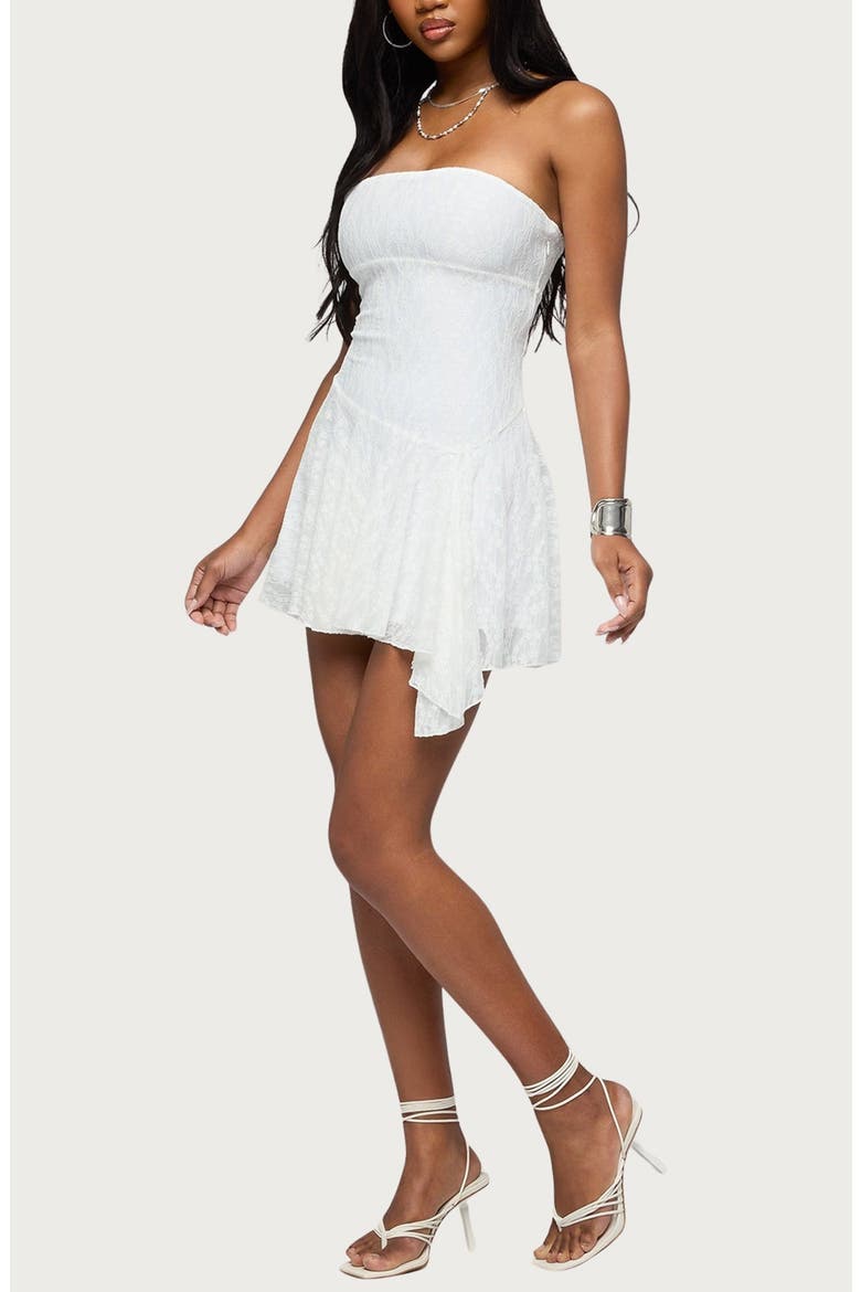 Alaia Asymmetric Strapless Minidress, Alternate, color, WHITE