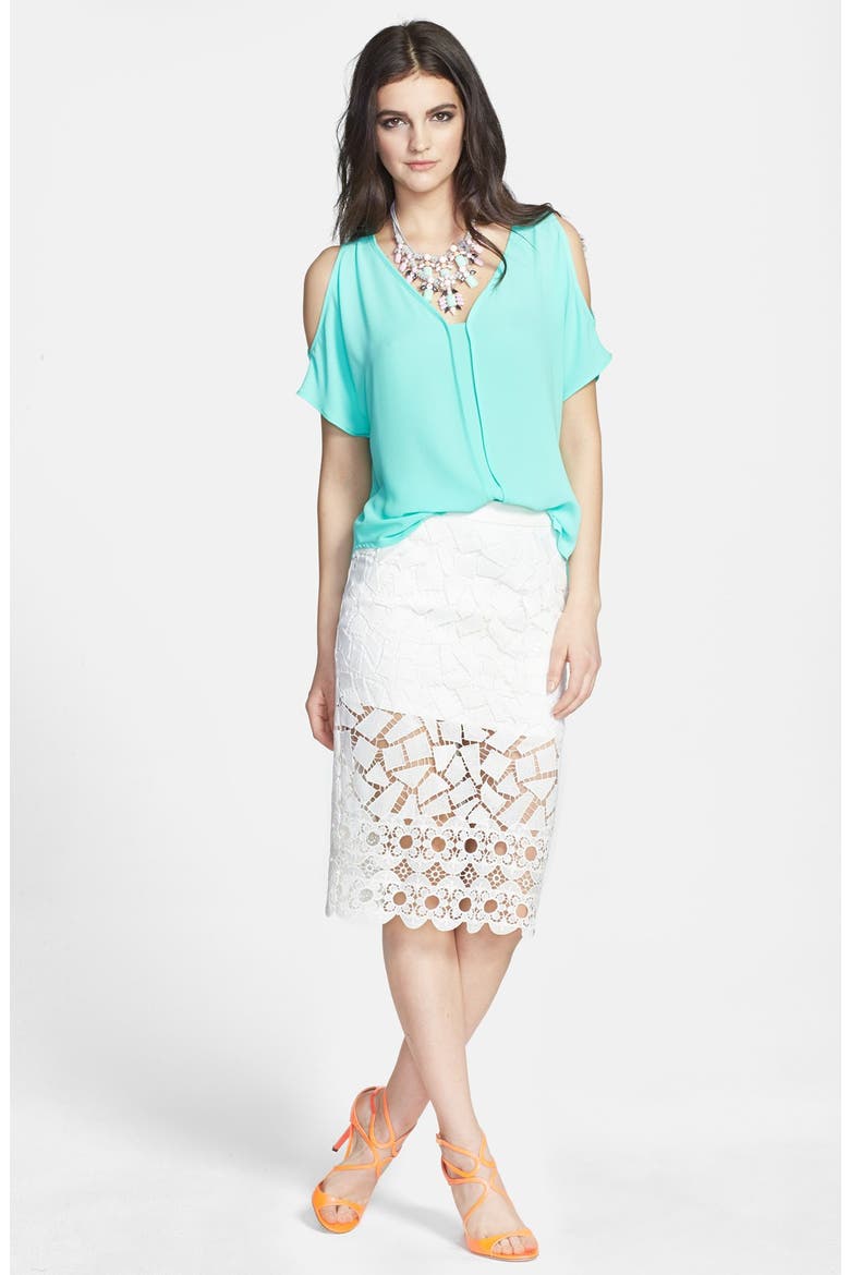 ASTR Illusion Lace Pencil Skirt, Alternate, color, WHITE