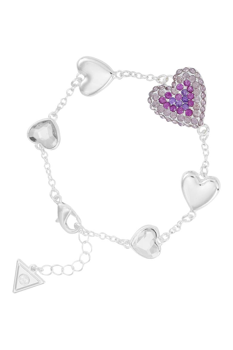 Crystal Heart Chain Bracelet, Main, color, SILVER TONE