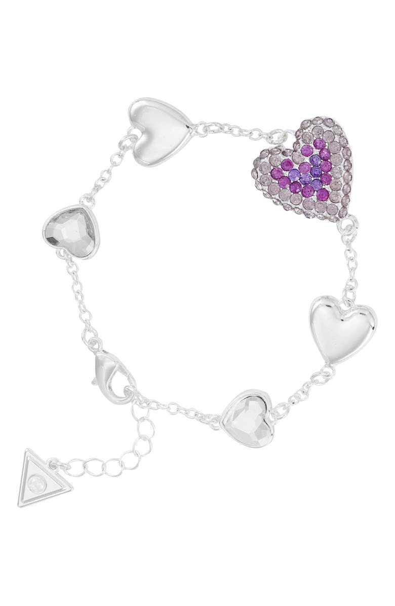 GUESS Crystal Heart Chain Bracelet, Main, color, Silver Tone