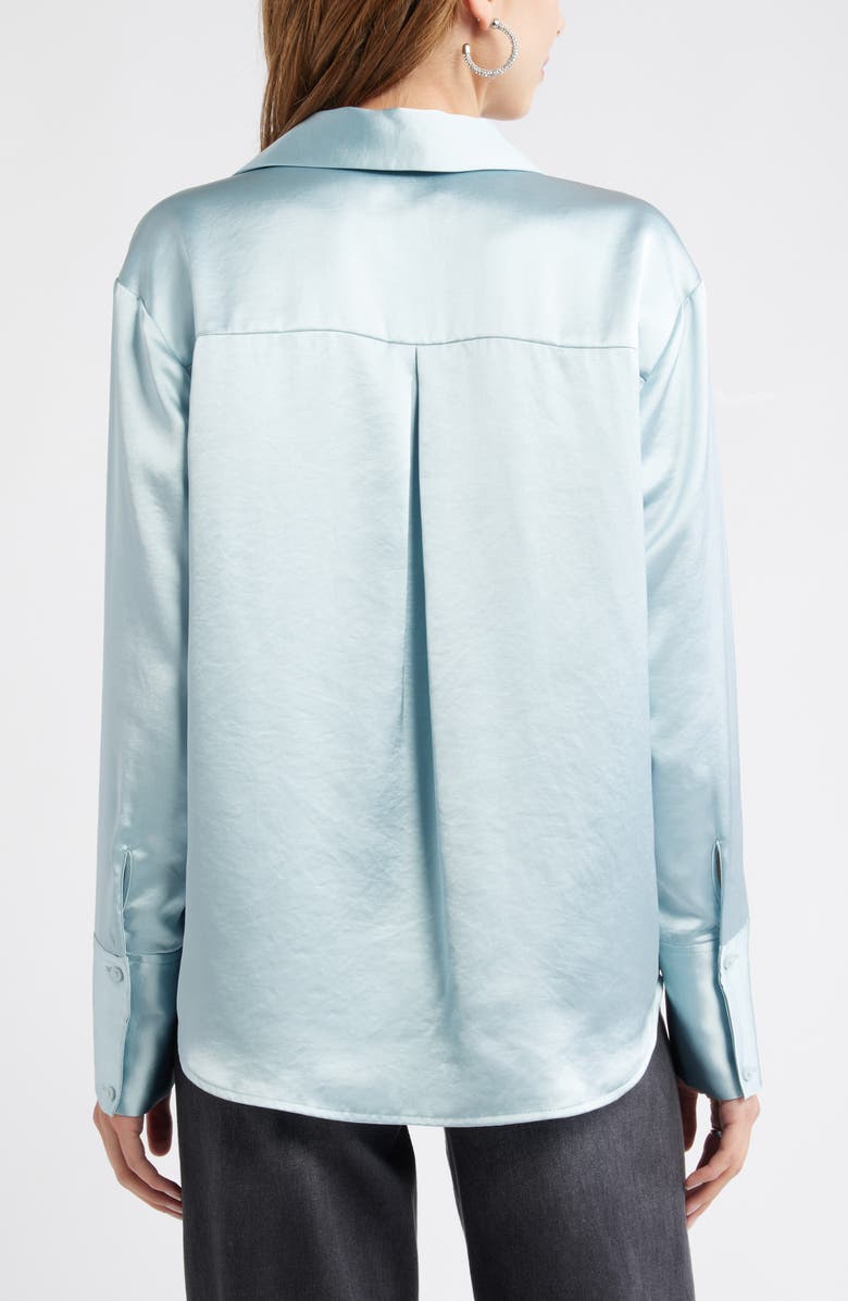 Open Edit Relaxed Fit Satin Button-Up Shirt, Alternate, color, Blue Cloud