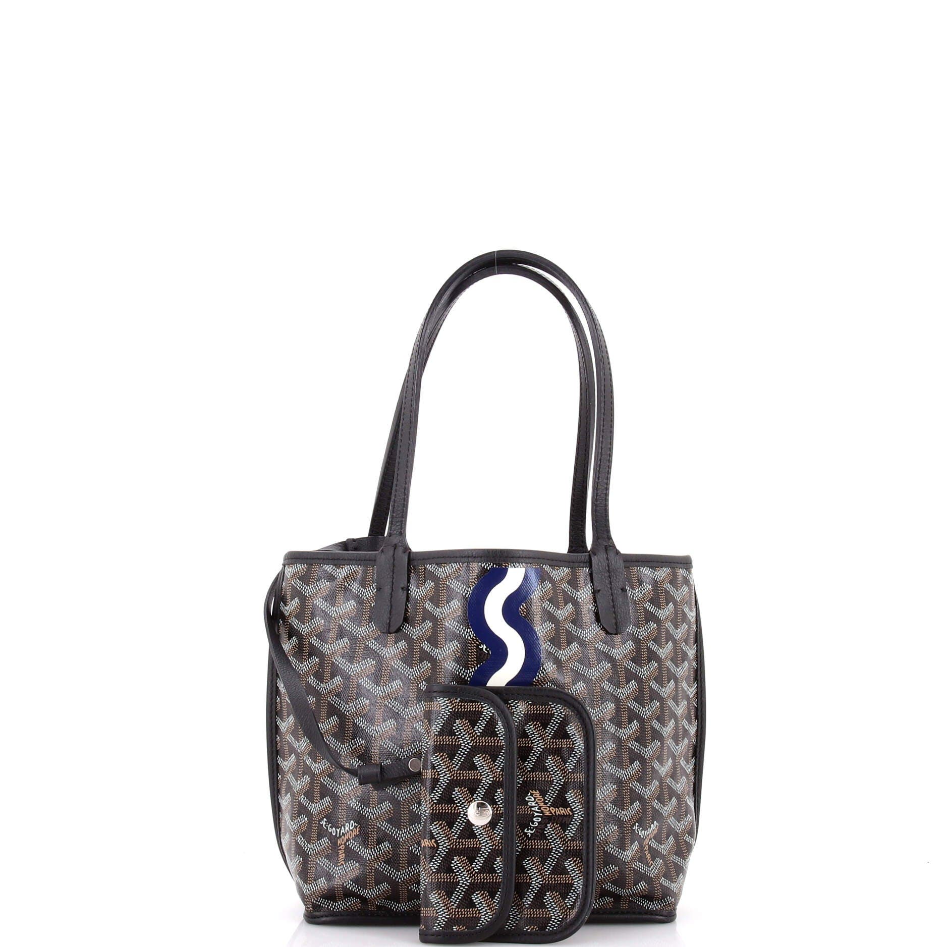 Pre-Owned Goyard Anjou Reversible Tote Printed Coated Canvas Mini, Alternate, color, Black