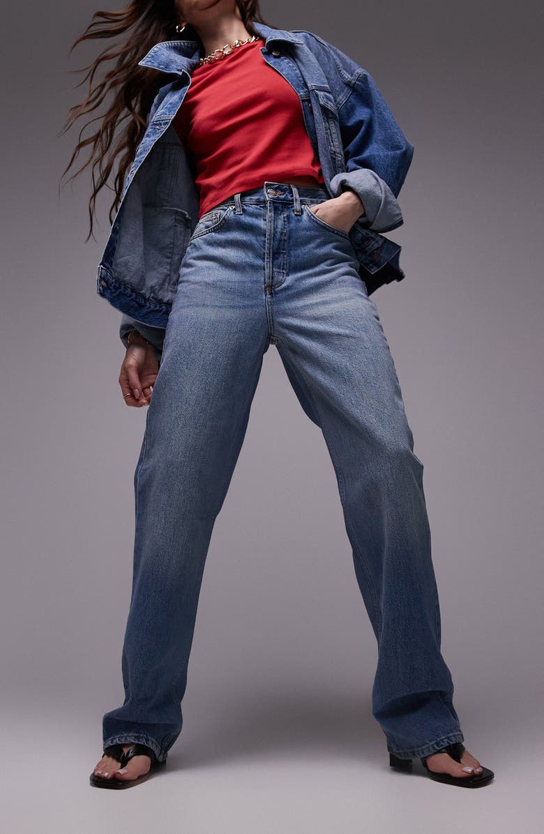 Topshop Kort High Waist Wide Leg Jeans, Main, color,