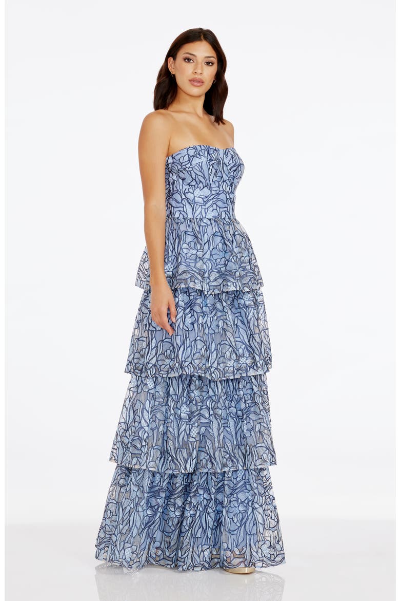 Aubriella Beaded Floral Strapless Tiered Gown, Alternate, color, MINERAL BLUE MULTI