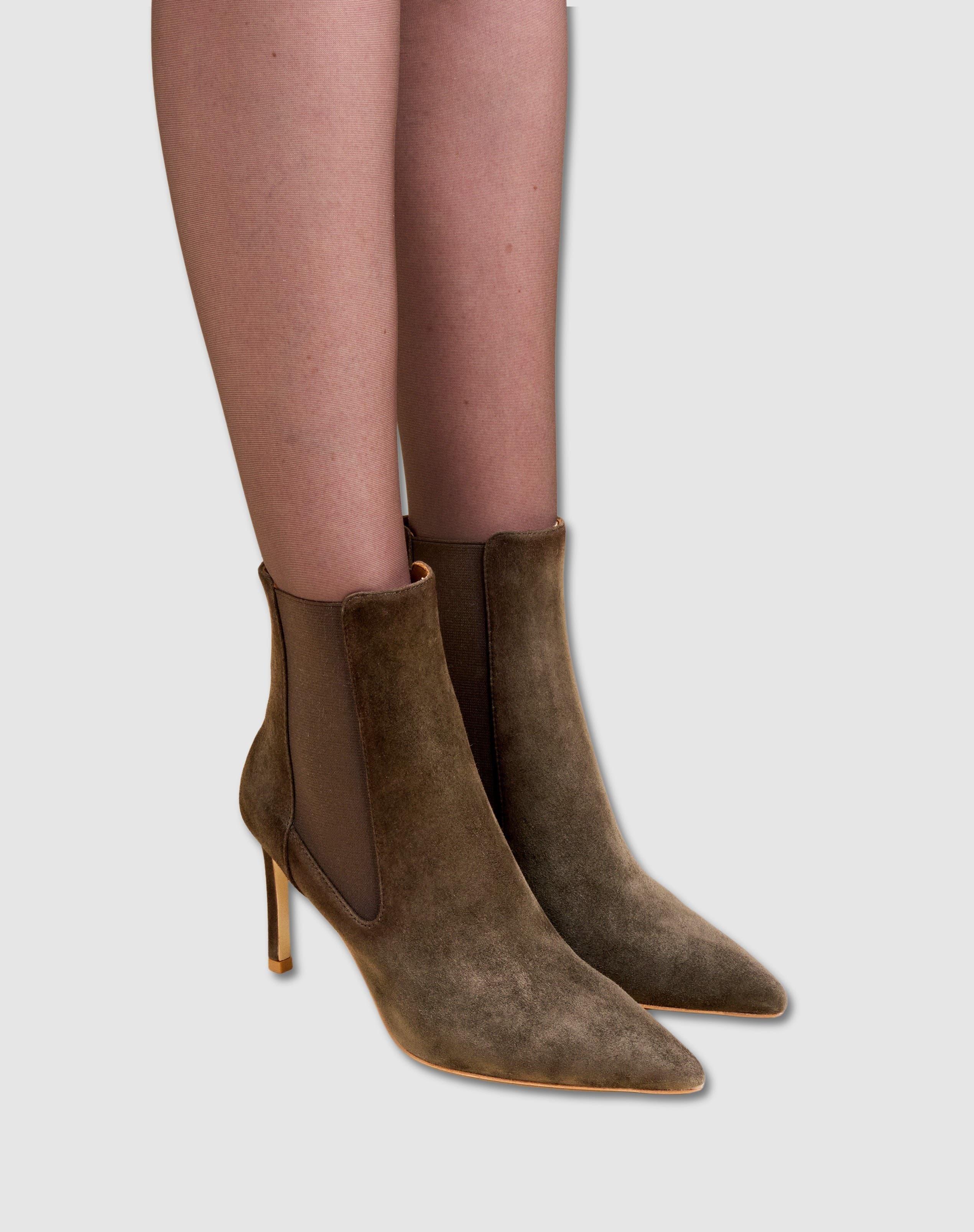 Dora Suede Pointy Ankle Boot, Alternate, color, KHAKI