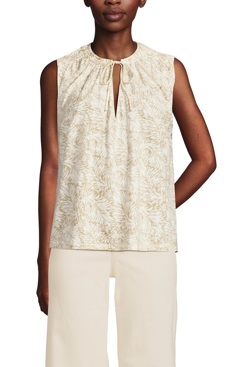 Linen Blend Notch Neck Swing Tank Top, Main, color, Champagne Leaf Scroll