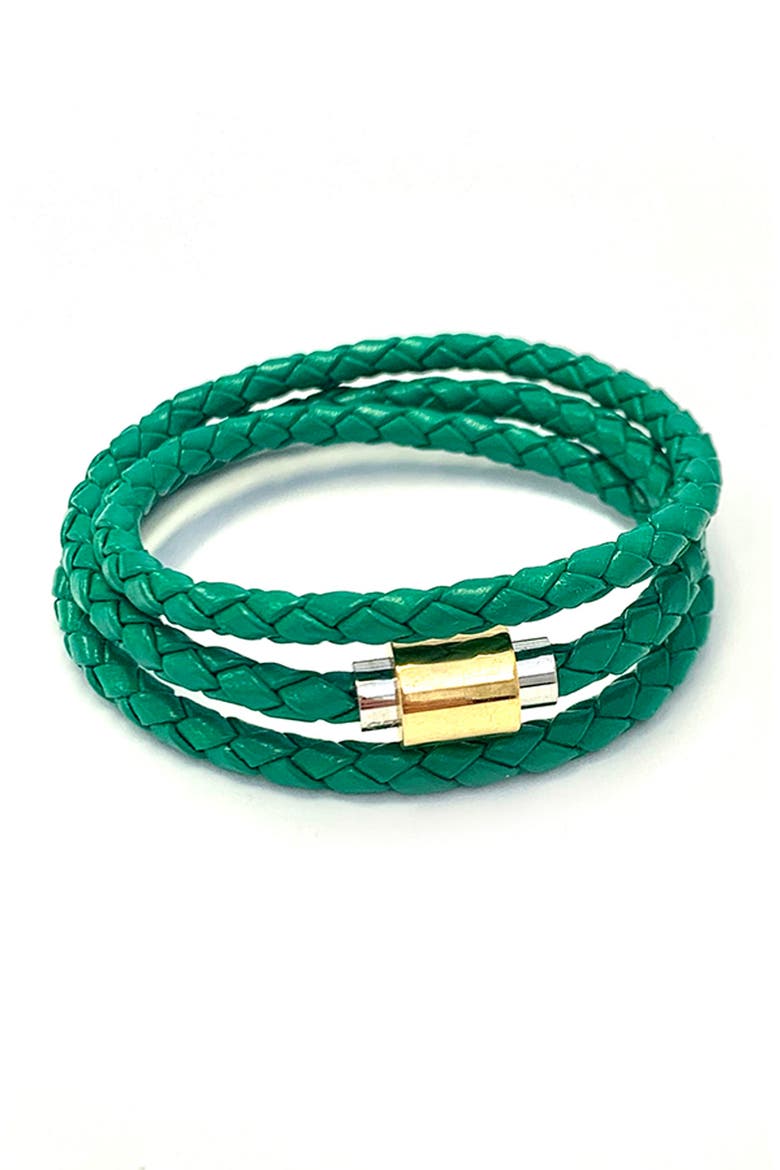 Braided Green Leather Wrap Bracelet, Main, color, GREEN