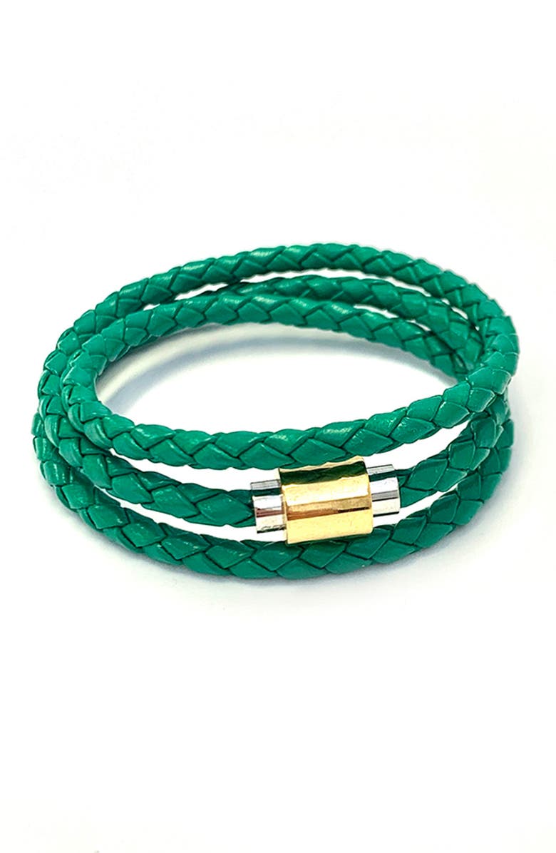 Braided Green Leather Wrap Bracelet