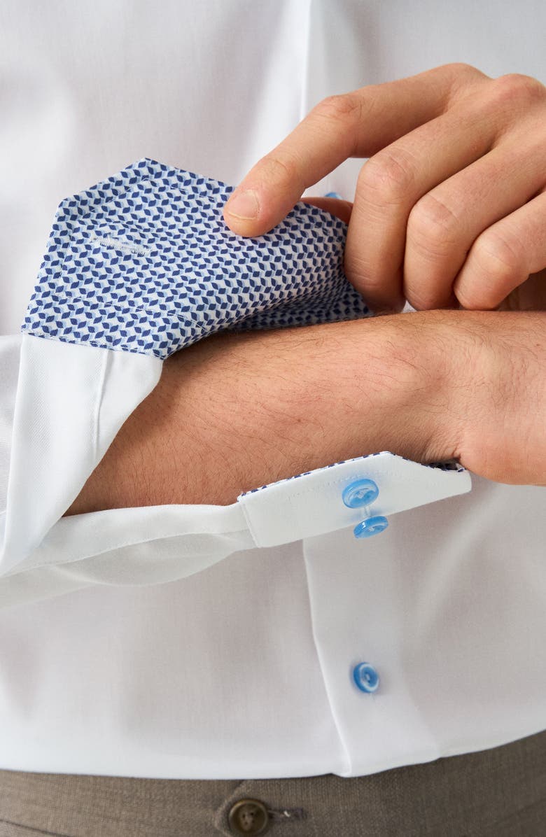 Eton Contemporary Fit Solid White Cotton Twill Dress Shirt, Alternate, color, 