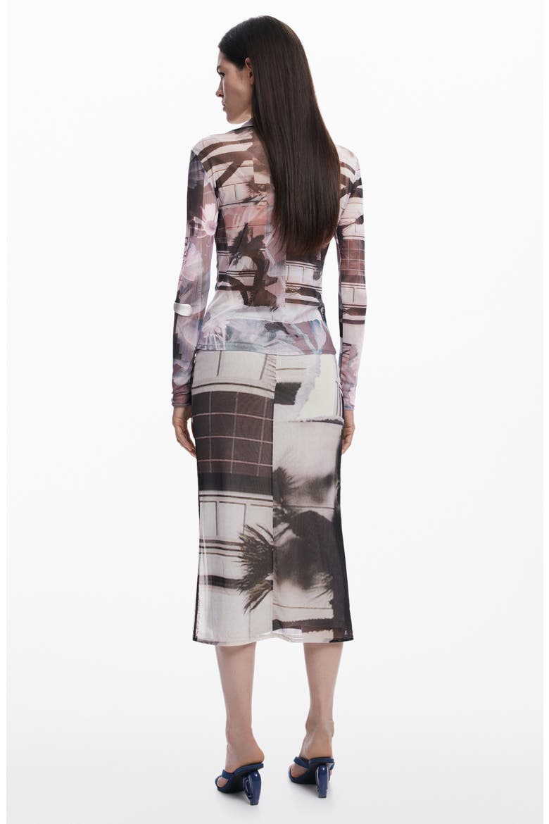 Abstract Print Mesh Button-Up Shirt, Alternate, color, NEUTRAL GRAY