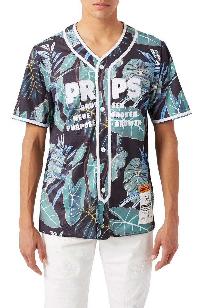 PRPS Island Jersey Short Sleeve Button-Up Shirt, Main, color,