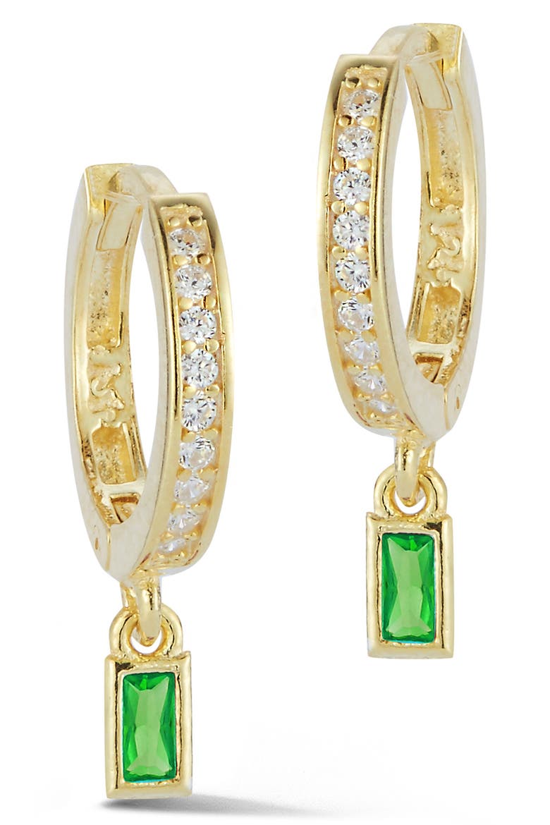Baguette Drop Pavé Huggie Hoop Earrings, Main, color, GOLD