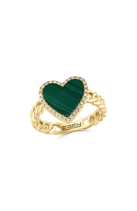 Diamond & Malachite Heart Ring