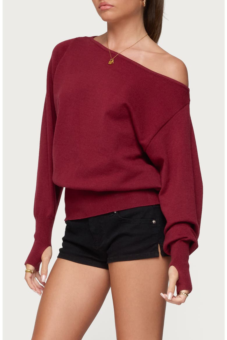 Oversize Off the Shoulder Sweater, Alternate, color, BURGUNDY