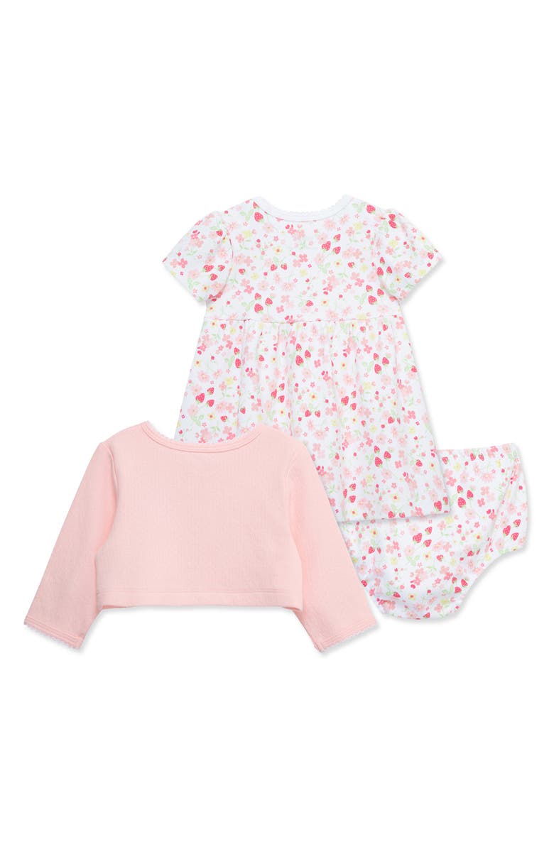 Little Me Strawberry Dress, Bloomers & Cardigan Set, Alternate, color,