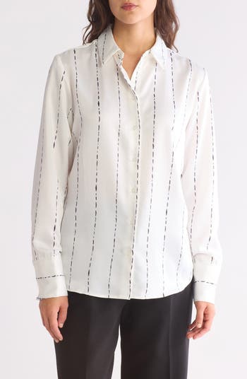 Satin Long Sleeve Button-Up Shirt
