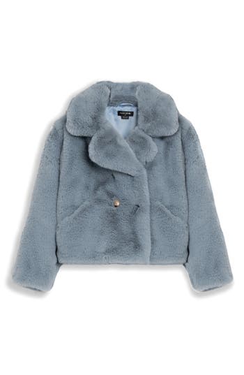Noize Push Faux Fur Coat In Gray