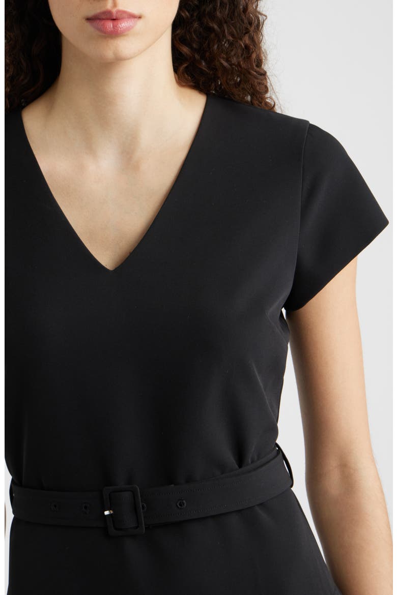 The Nina Belted Pleated Dress, Alternate, color, NOIR/ NOIR AND WHITE POLKA DOT
