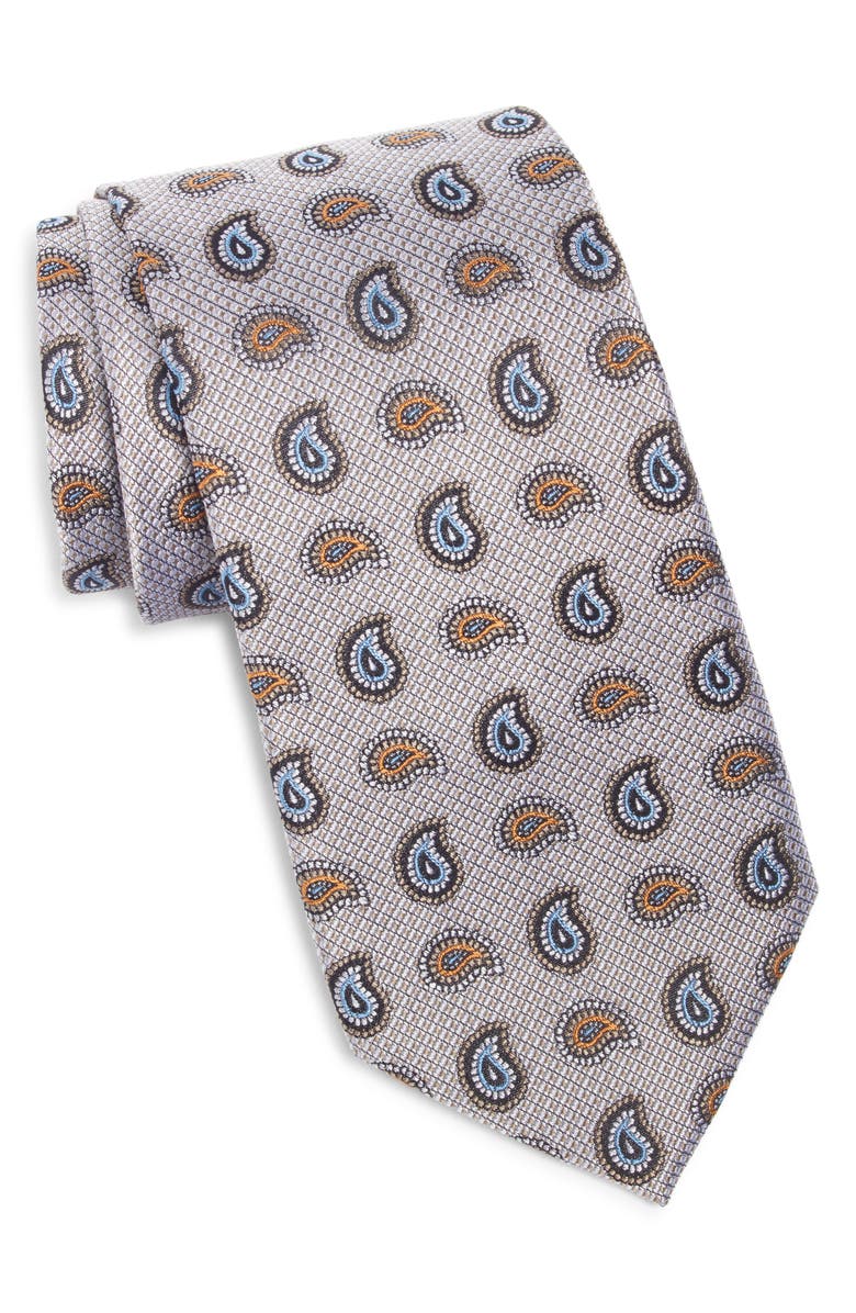 Nordstrom Paisley Silk Tie, Main, color, Silver