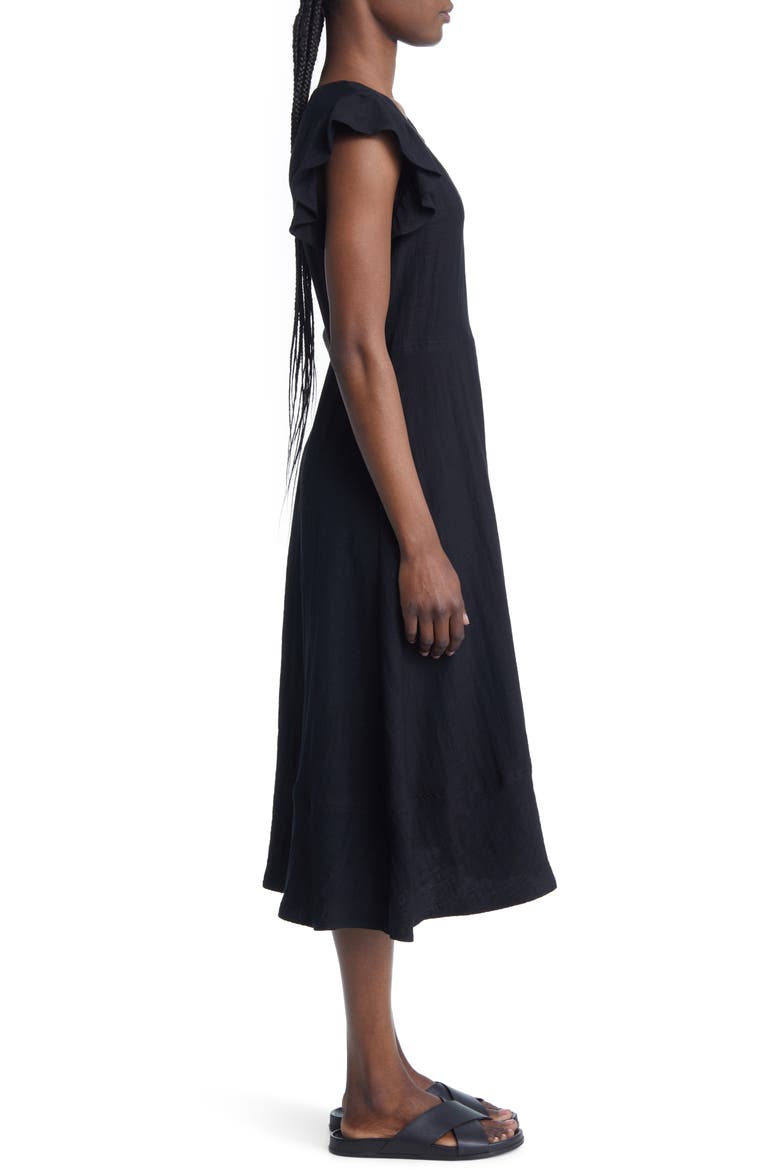 Flutter Sleeve V-Neck Midi Dress, Alternate, color, BLACK