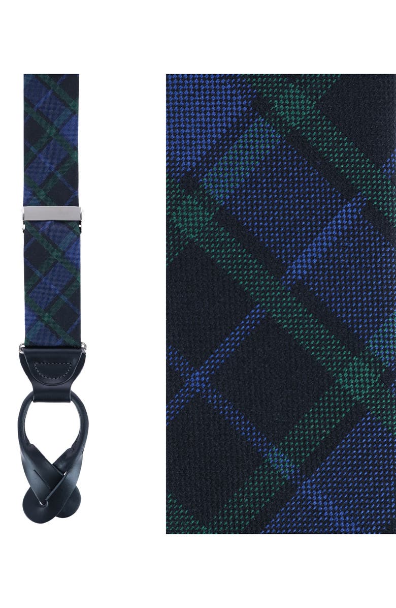 Trafalgar Ives Plaid Silk Suspenders, Alternate, color, Green And Navy Plaid