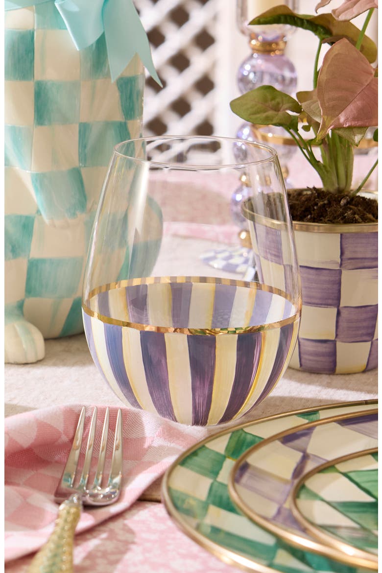 Violet Stripe Stemless Wine Glass, Alternate, color, VIOLET