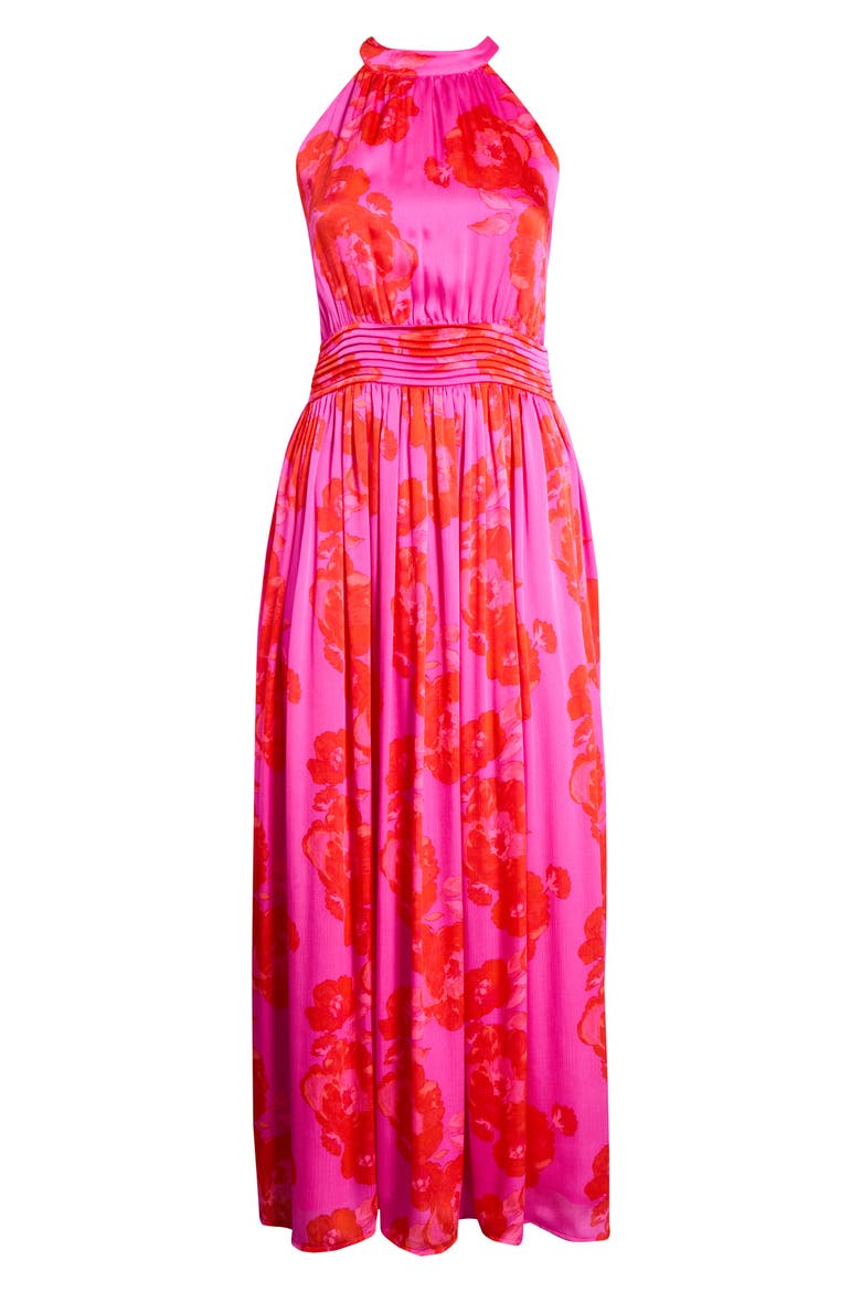 Lailah Floral Balboa Landy Halter Neck Maxi Dress, Alternate, color, MAGENTA-RED