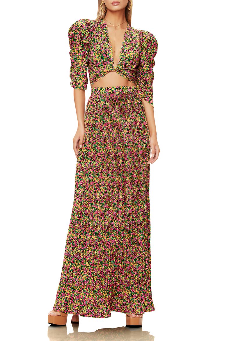 Rocco Plissé Pleat High Waist Maxi Skirt, Alternate, color, ELECTRIC DITSY