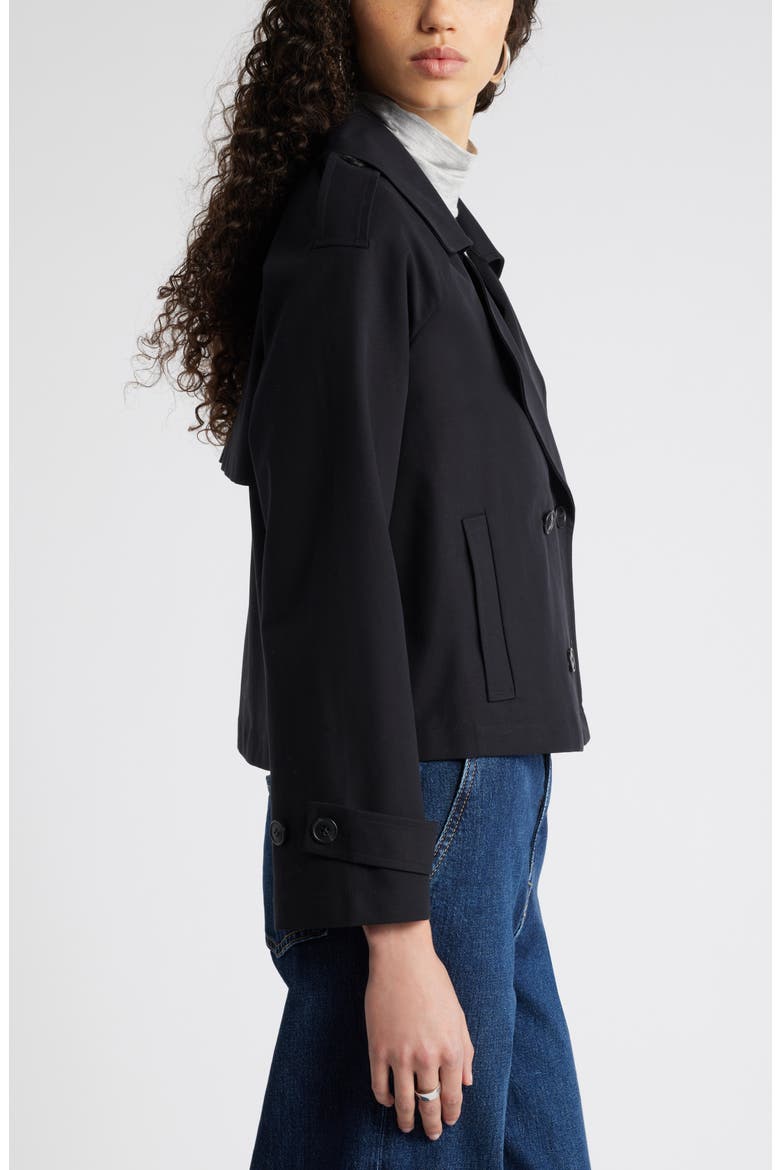 Crop Stretch Cotton Trench Coat, Alternate, color, BLACK