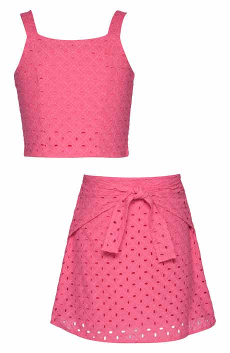Hannah Banana Kids' Embroidered Eyelet Two-Piece Top & Skirt Set