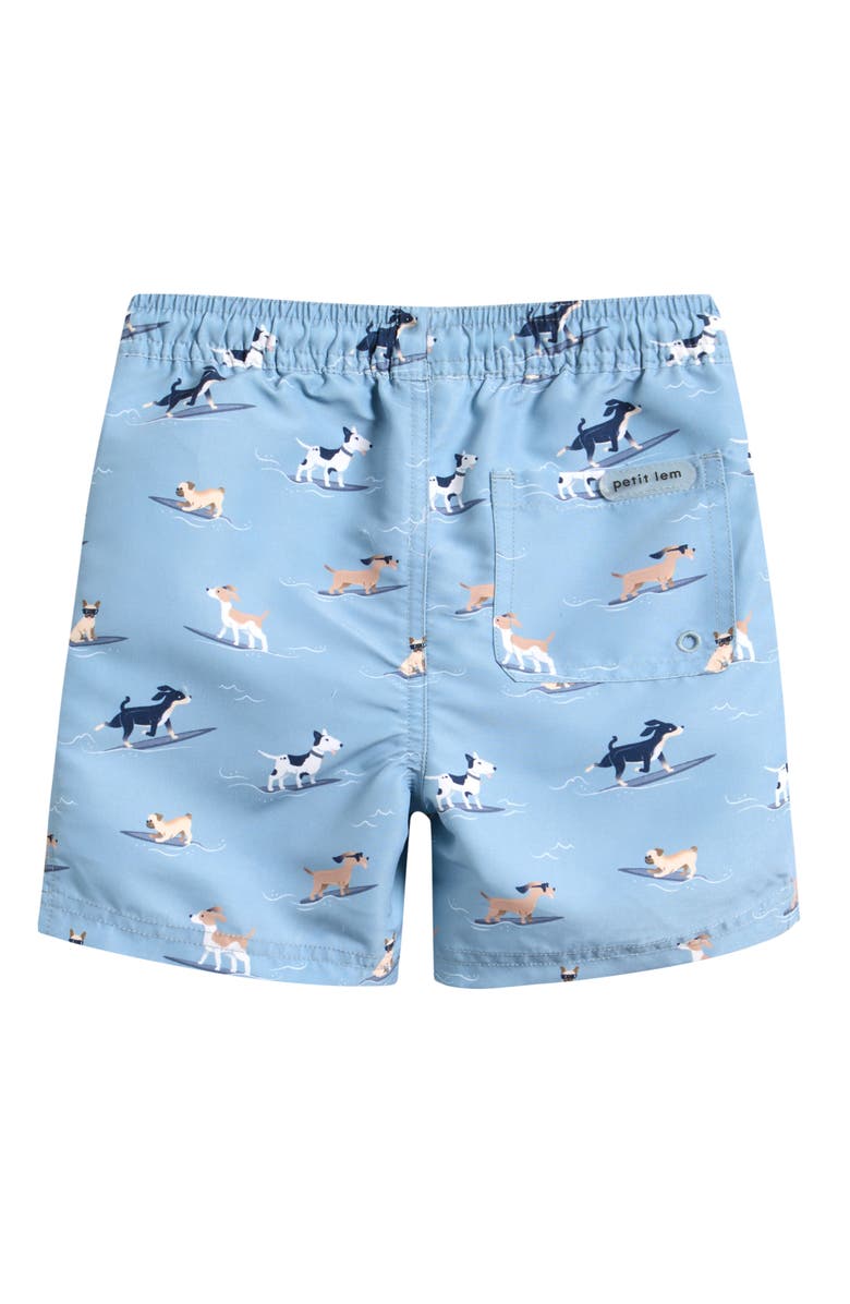 Petit Lem Kids' Surfing Pups Print Swim Trunks, Alternate, color, Blue