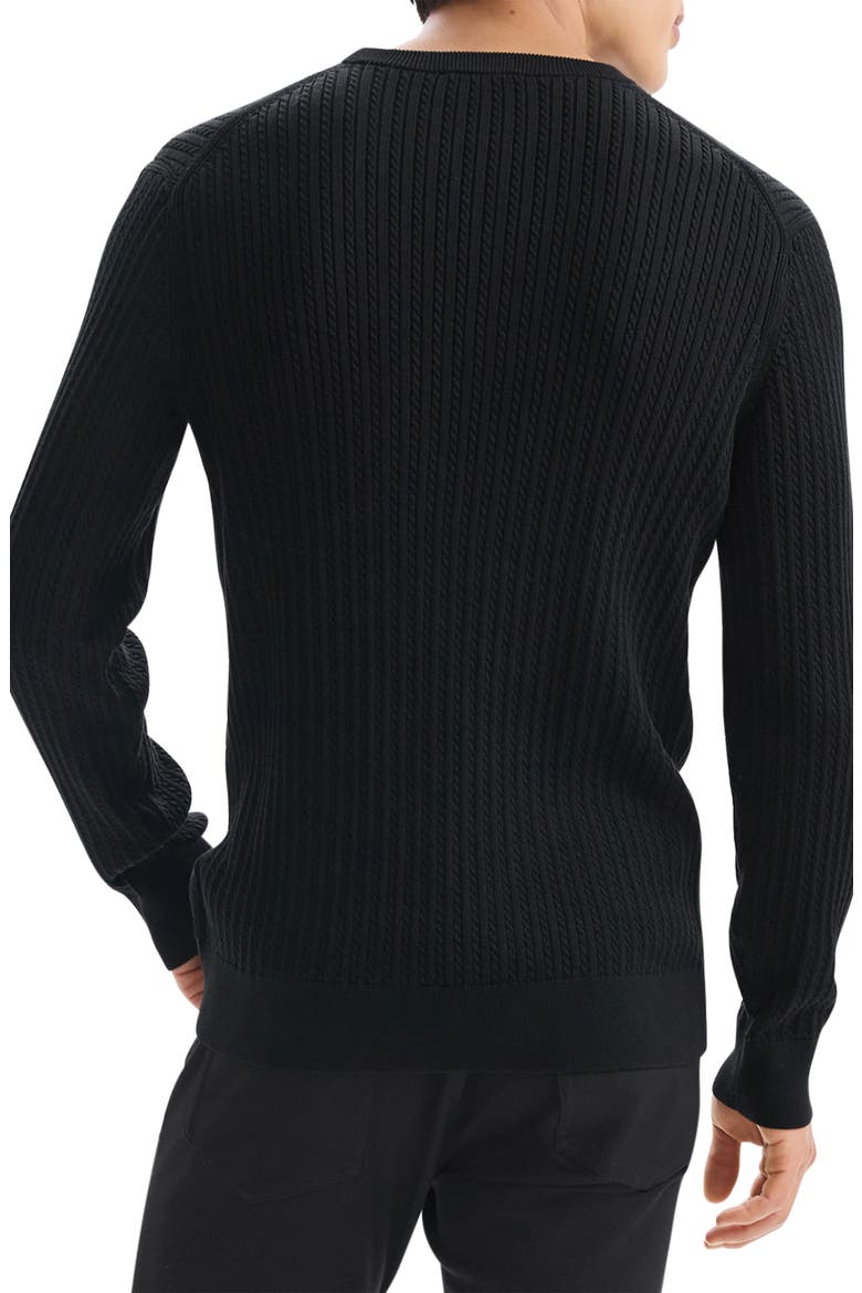 Riland Cabled Cotton Crewneck Sweater, Alternate, color, BLACK