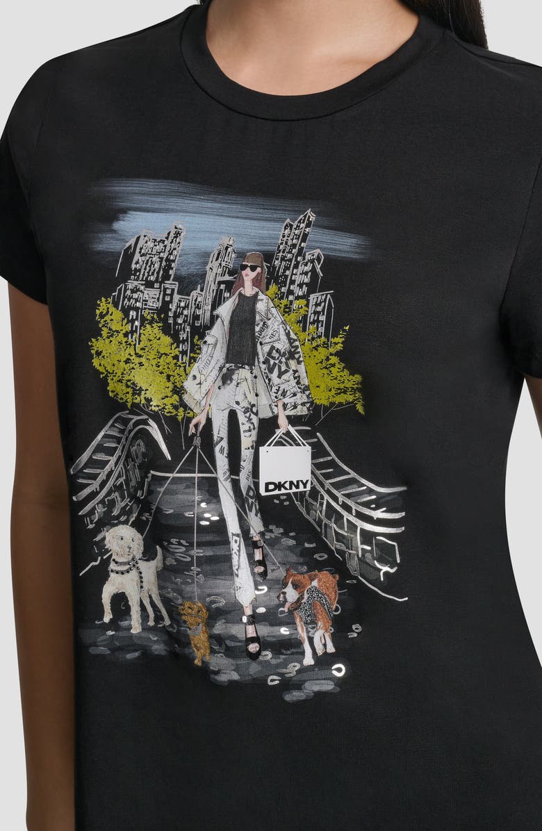 DKNY Crystal Embellished Central Park Conversational Graphic T-Shirt, Alternate, color, Black