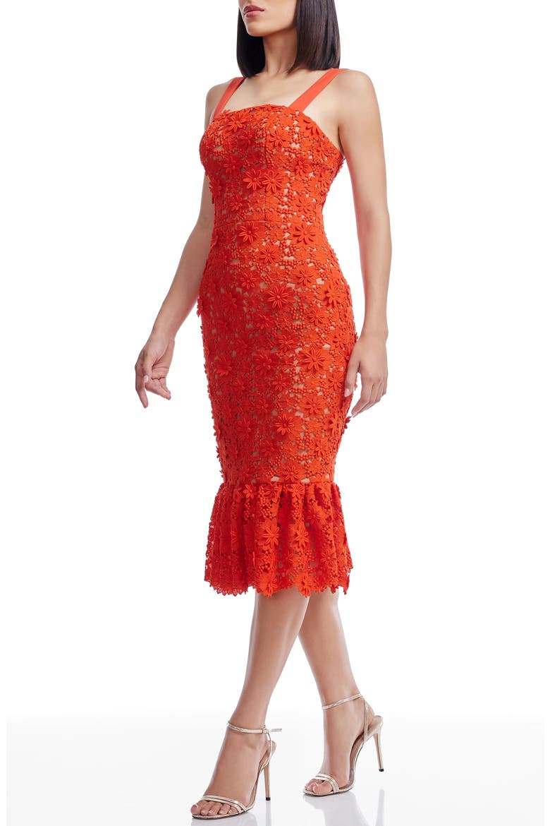 Desiree Floral Appliqué Cocktail Midi Dress, Alternate, color, POPPY