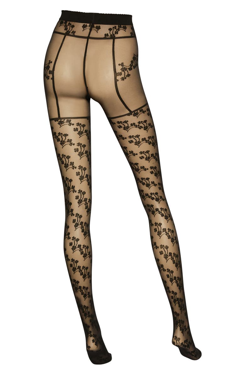 Wolford Floral Faux Garter Tights, Alternate, color, 