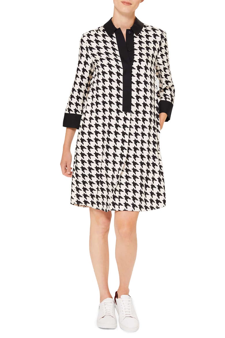 Aubery Houndstooth Check Shift Dress, Main, color, BUTTERMILK BLACK
