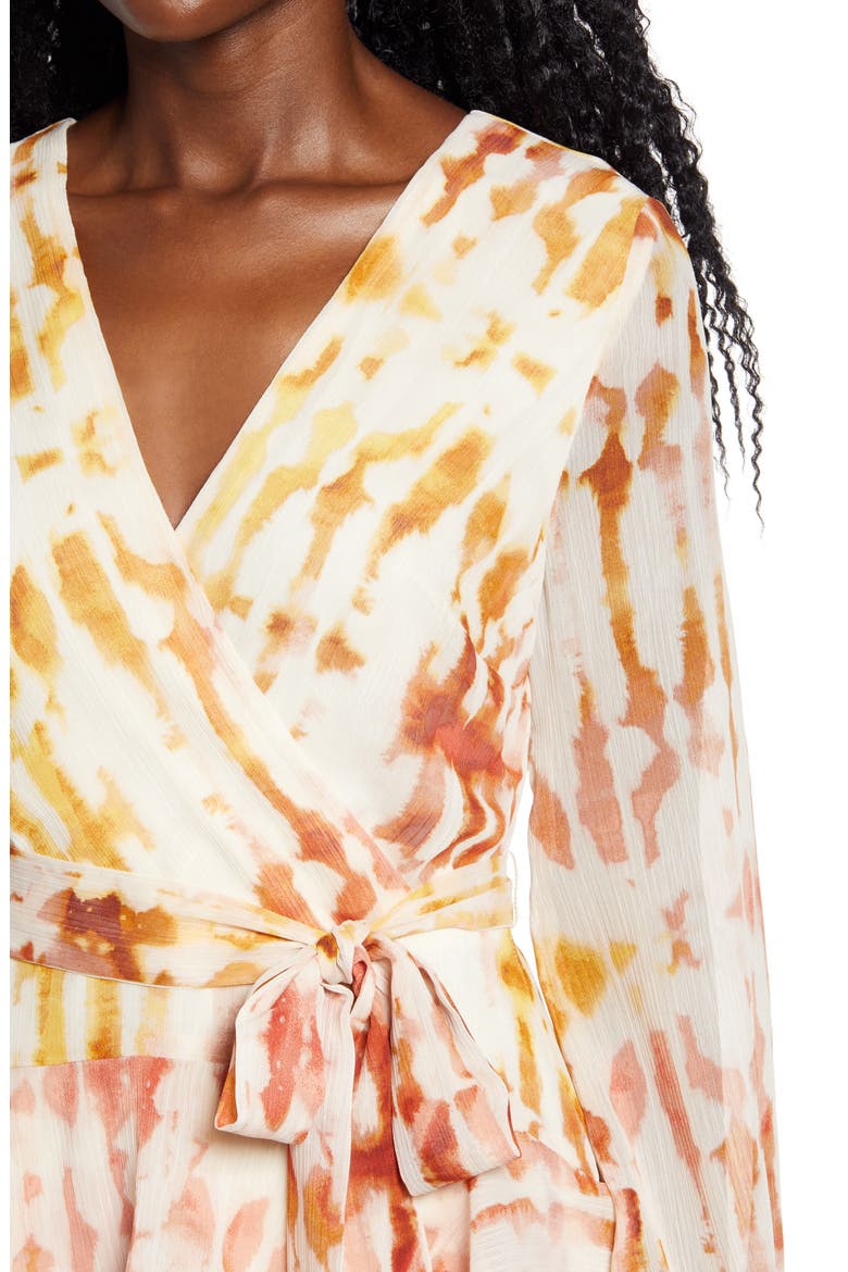 Long Sleeve Wrap Front Minidress, Alternate, color, TAN TYE DYE