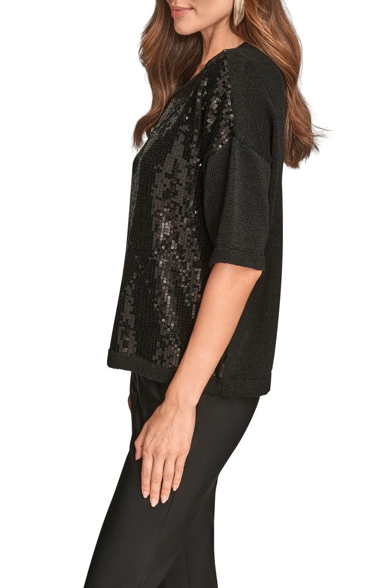 Short Sleeve Sequin Sweater, Alternate, color, BLACK