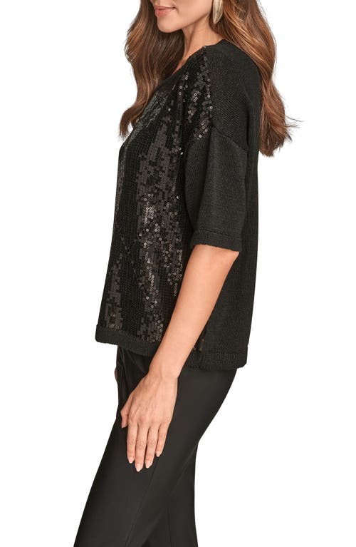 Donna Karan New York Short Sleeve Sequin Sweater In Animal Print